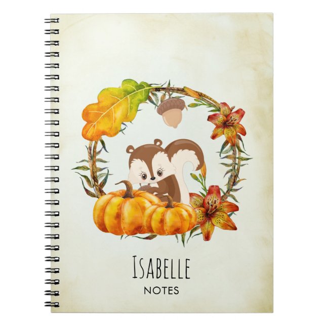 Carnet Écureuil de la couronne florale Automne Rustique (Devant)