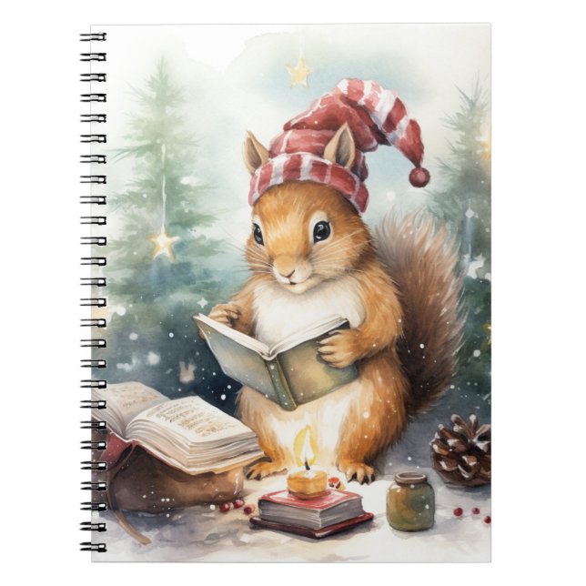 Carnet Écureuil de Noël lisant (Devant)