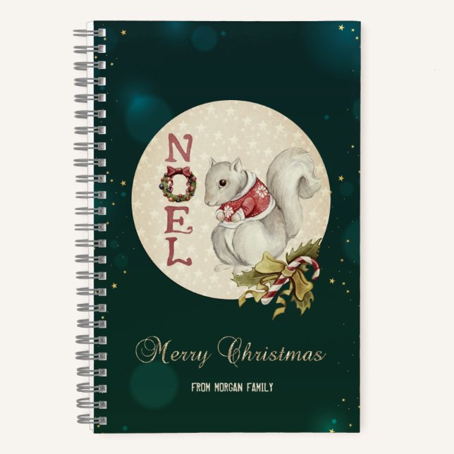 Carnet Écureuil de Noël vintage, Flocons de neige (Recto)