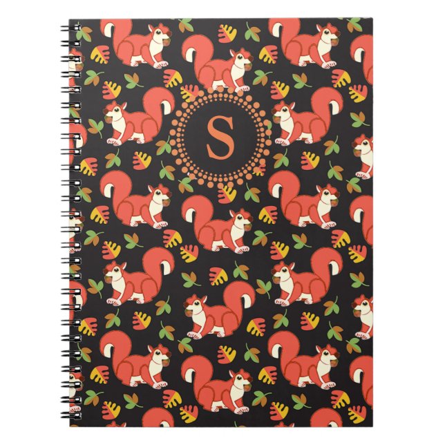 Carnet Écureuil et feuille d'automne Motif Monogramme (Devant)