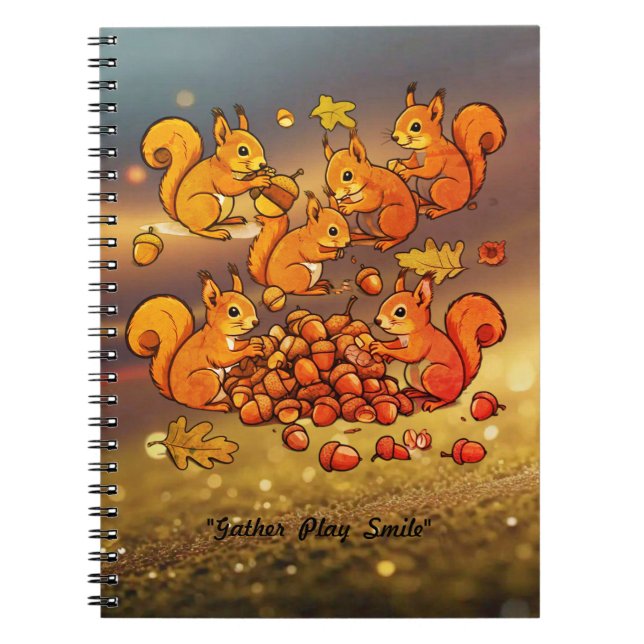 Carnet "Écureuils de dessin animé avec des glands" (Devant)