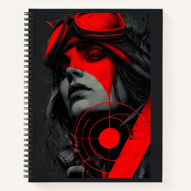 Carnet Edgy Cyberpunk Dystopian Girl Red Target (Devant)