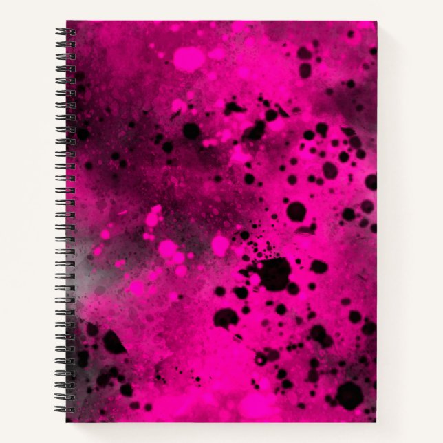 Carnet Effet de taches de peinture rose et noir (Devant)