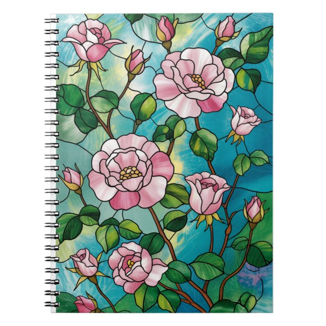 Carnet Effet de vitrail floral Fleurs roses Botanique (Devant)