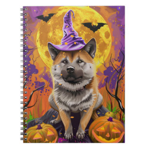 Carnet Éffrayant Akita Halloween Witch et Citrouille
