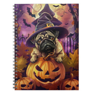 Carnet Éffrayant Carlin Chien Halloween Sorcière Et Citro