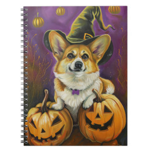 Carnet Éffrayant Corgi Chien Halloween Citrouille sorcier