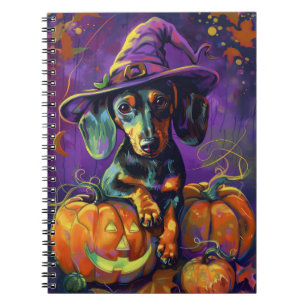 Carnet Éffrayant Dachshund Chien Halloween sorcière et Ci