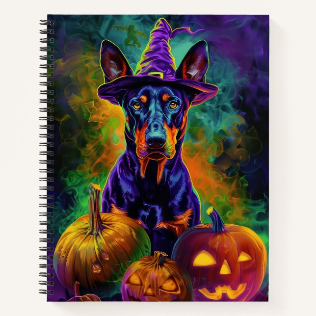 Carnet Éffrayant Doberman Chien Halloween sorcière et Cit (Devant)
