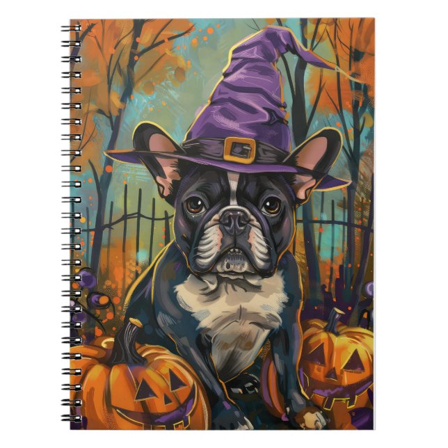 Carnet Éffrayant Français Bulldog Halloween sorcière et C (Devant)