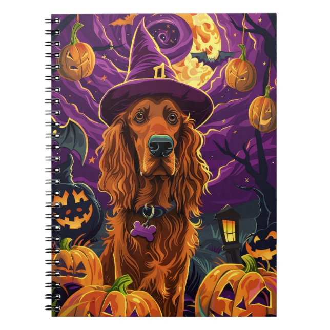 Carnet Éffrayant Irish Red Setter Citrouille de sorcière  (Devant)