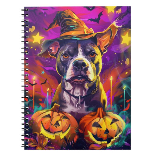 Carnet Éffrayant Pitbull Chien Halloween sorcière et Citr (Devant)