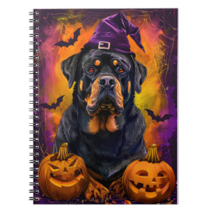 Carnet Éffrayant Rottweiler Chien Halloween sorcière et C