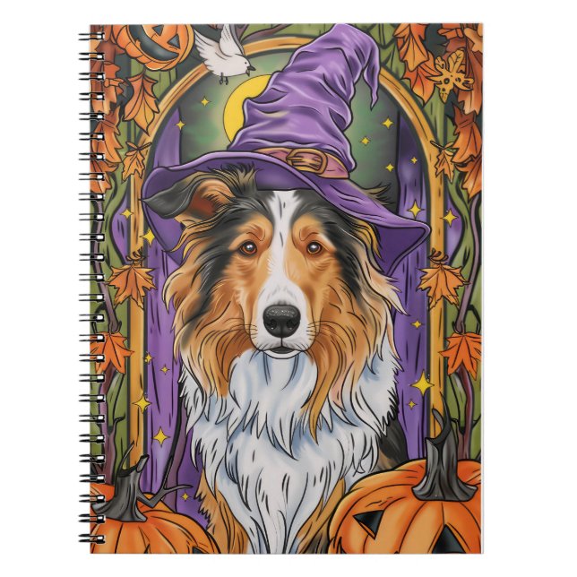 Carnet Éffrayant Rough Collie Chien Halloween Citrouille  (Devant)