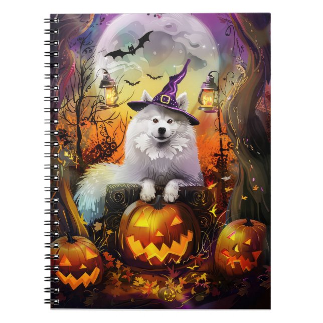 Carnet Éffrayant Samoyed Chien Halloween sorcière et Citr (Devant)