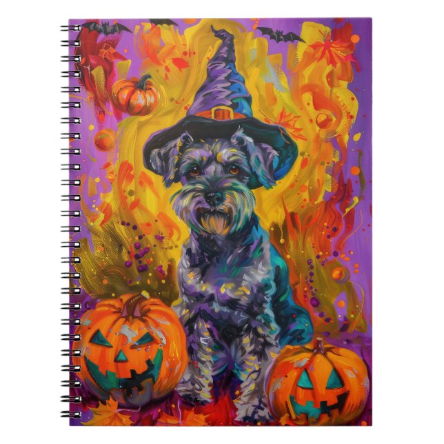 Carnet Éffrayant Schnauzer Chien Halloween sorcière et Ci (Devant)