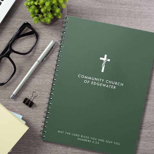 Carnet Église personnalisée Sermon Croix moderne foi vert (Créateur téléchargé)