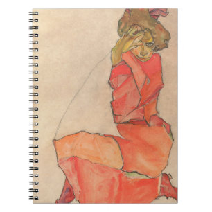 Carnet Egon Schiele - Une femme agenouillée en robe oran