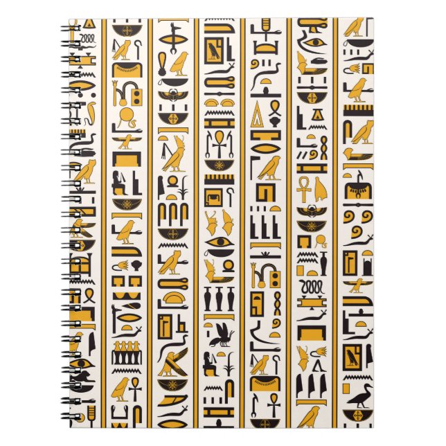 Carnet Egyptian hieroglyphs yellow-black color seamless (Devant)