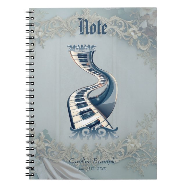 Carnet Élégance dans les touches de piano et les fleurs. (Devant)
