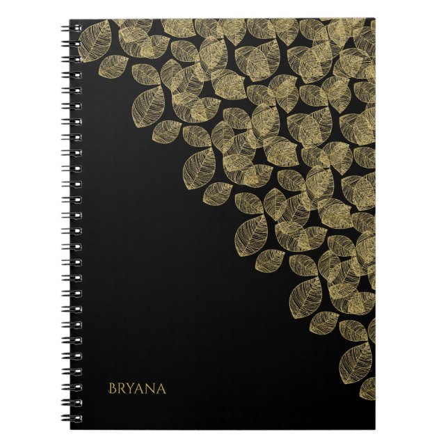 Carnet Élégance d'automne noir Feuille d'or (Devant)