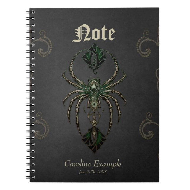 Carnet Élégance mécanique, l'araignée dans le noir. (Devant)