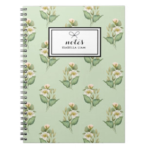 Carnet Elégant Aquarelle Verdure Fleurs blanches Motif