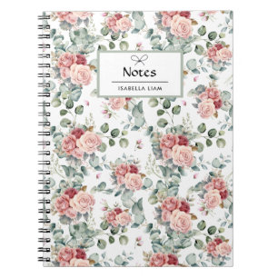 Carnet Elégant Aquarelle Verdure Fleurs roses Motif