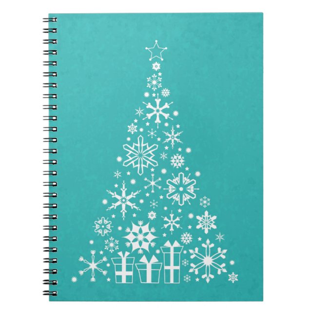 Carnet élégant arbre de Noël blanc et turquoise (Devant)