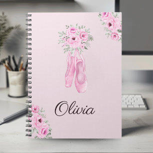 Carnet Élégant Ballerine Fleur Rose Nom Personnalisé