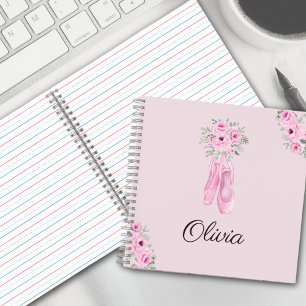 Carnet Élégant Ballerine Florale Rose Nom Personnalisé