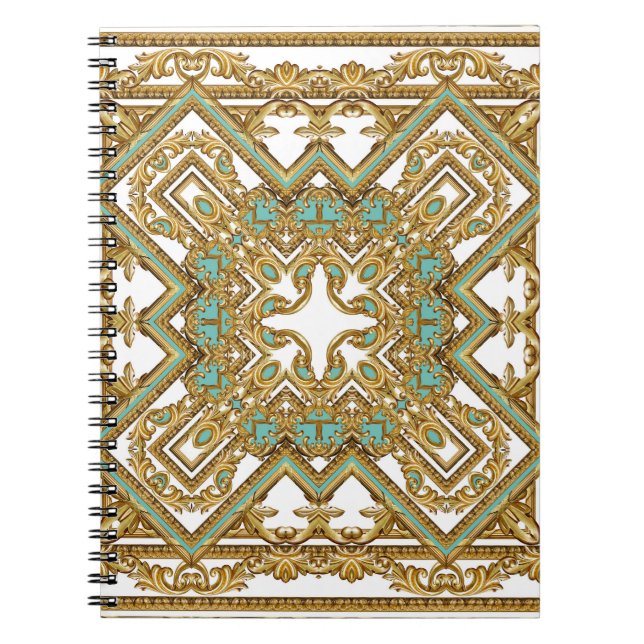 Carnet Elégant baroque doré, design ornemental. (Devant)