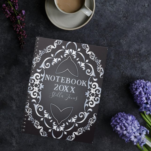 Carnet Elégant Baroque Luxe Chic année Noir et Argent (Créateur téléchargé)