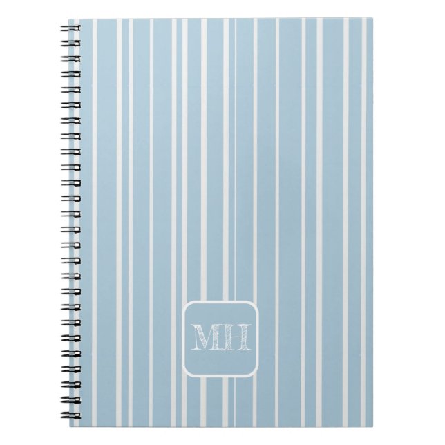 Carnet Élégant bébé bleu rayé monogrammed (Devant)