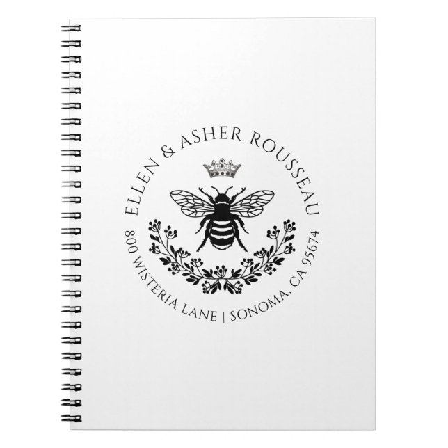 Carnet Élégant Bee Floral Newlyweds Nom Logo (Devant)