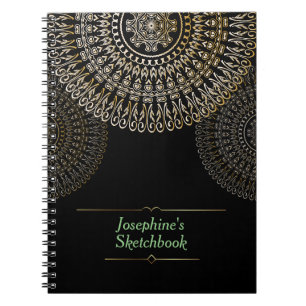 Carnet Elégant Beige Mandala Nom personnalisé noir