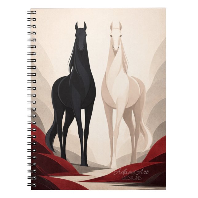 Carnet Elegant Black and White Horses Minimalist Art (Devant)