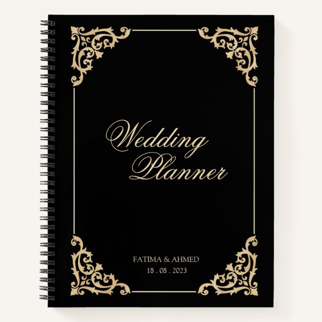 Carnet Elégant Black Gold Wedding planner musulman musulm (Devant)