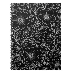 Carnet Elégant blanc motif floral noir