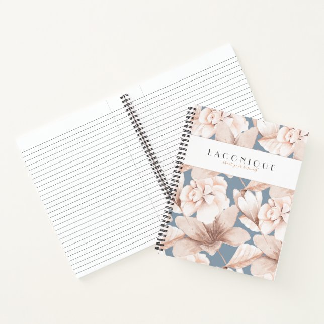 Carnet Elégant bleu & beige Aquarelle Fleurs (Intérieur)