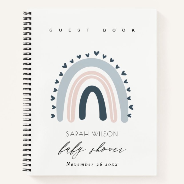 CARNET ÉLÉGANT BLEU BLUSH RAINBOW HEART BABY SHOWER (Devant)