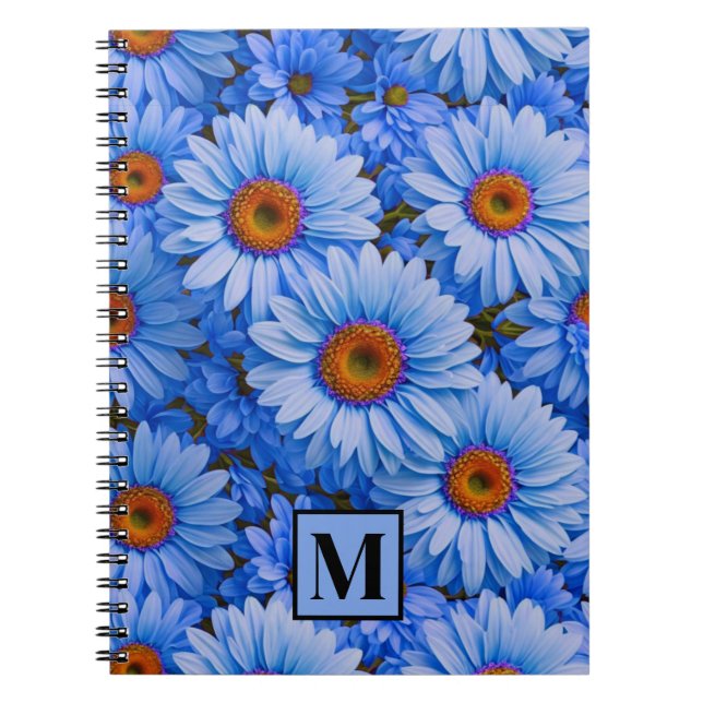 Carnet Elégant bleu floral tournesols marguerites motif (Devant)