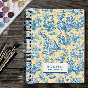 Carnet Élégant Bleu Jaune Toile de Jouy de Style Campagna