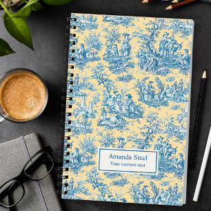 Carnet Élégant Bleu Jaune Toile de Jouy Française