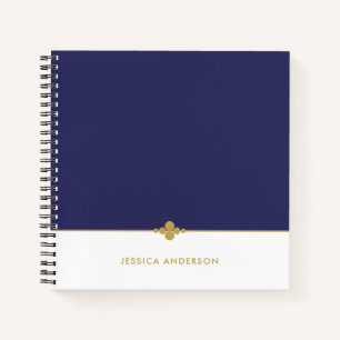 Carnet Elégant bleu marine blanc or personnalisé