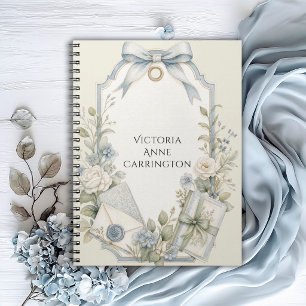 Carnet Élégant bleu sage floral personnalisé