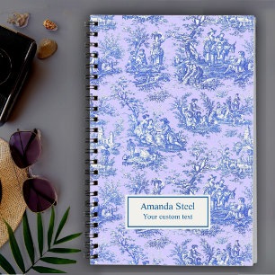 Carnet Elégant bleu vintage violet toile de jouy
