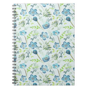 Carnet Elégant Boho bleu vert Aquarelle Fleurs