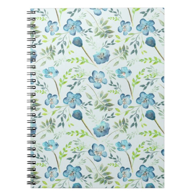 Carnet Elégant Boho bleu vert Aquarelle Fleurs (Devant)