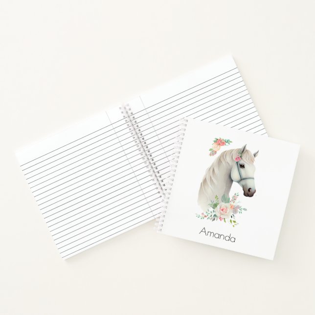 Carnet Élégant Boho Cheval Blanc Floral (Intérieur)